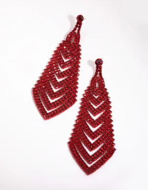 Matte Red V Diamante Drop Earrings