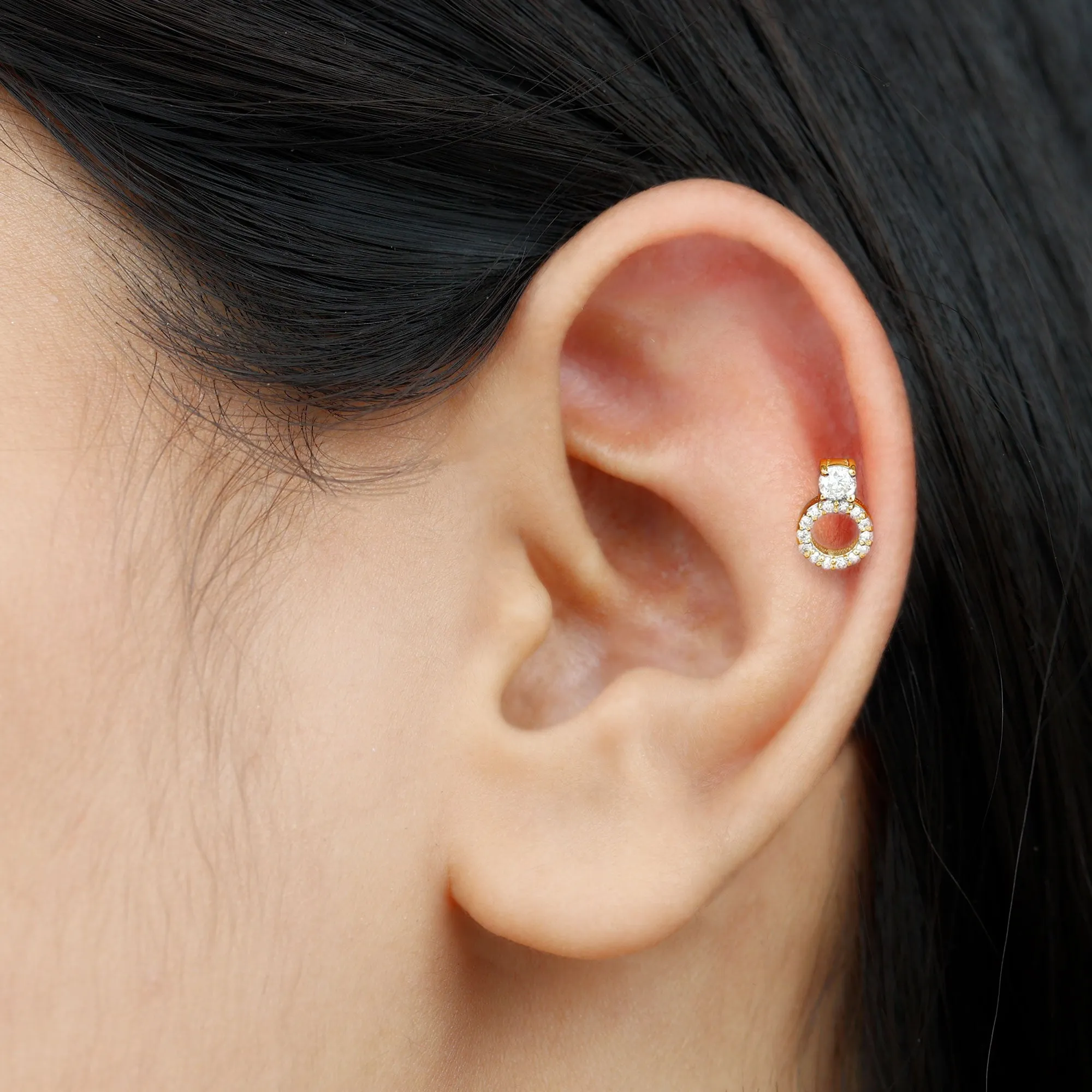 Minimalist Diamond Open Circle Helix Earring