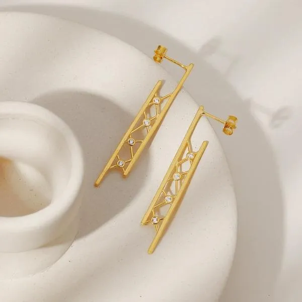 Minimalist longline net drop earrings