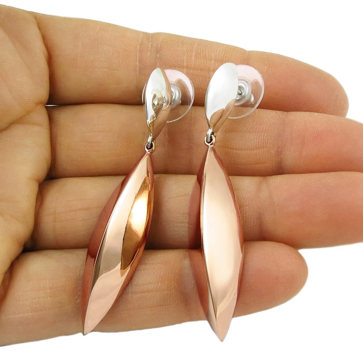 Mixed Metal Copper and 925 Silver Drop Earrings