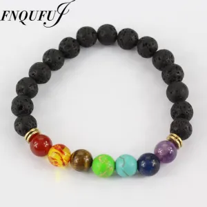 Muti-color Design Mens Bracelets Black Lava 7 Chakra Healing Balance Beads Bracelet For Men Women Rhinestone Reiki Prayer Stones