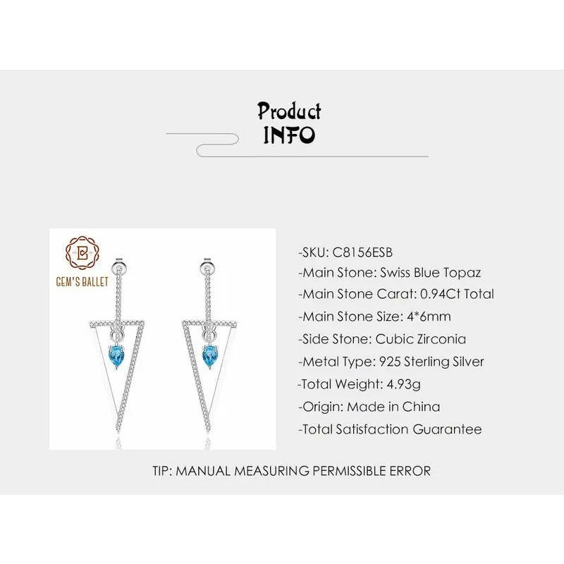 Natural Blue Topaz Drop Earrings in S925 Silver