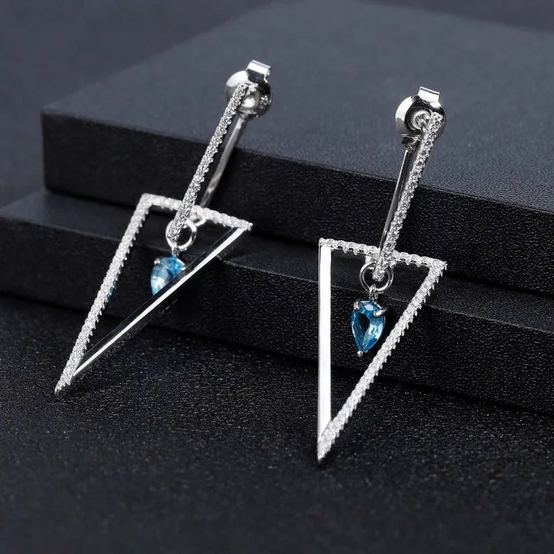 Natural Blue Topaz Drop Earrings in S925 Silver