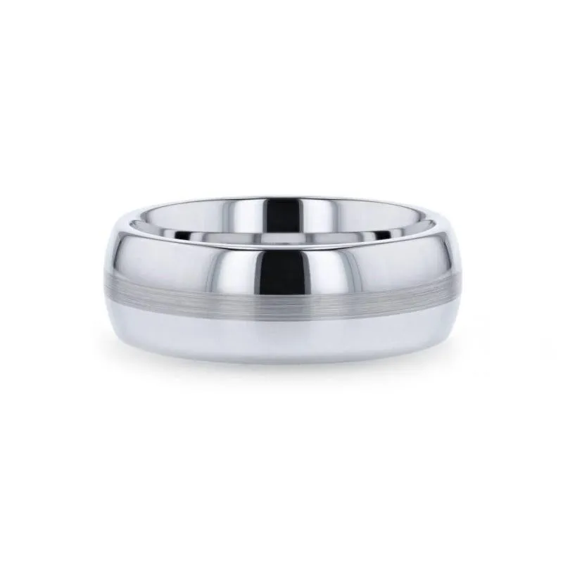 NELSON Domed Titanium Ring with Brushed Stripe - 8mm