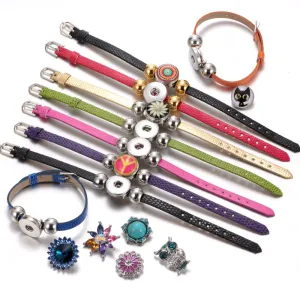 New Arrivals 15 Cols Cheaper PU Leather DIY Armband 18mm Snap Button Bracelet Jewelry SZ0281