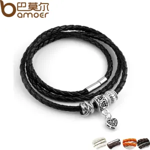 Newest Arrival Silver Charm Black Leather Bracelet for Women Five Colors Magnet Clasp Christmas Gift Jewelry PI0311