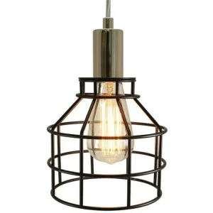 Nickel Plug-In Cage Pendant Lamp - 15 ft. Clear Cord and On/Off Switch