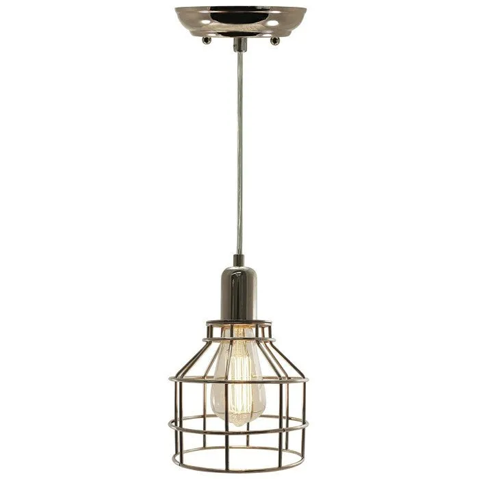 Nostalgic Industrial Polished Nickel Caged Pendant Light