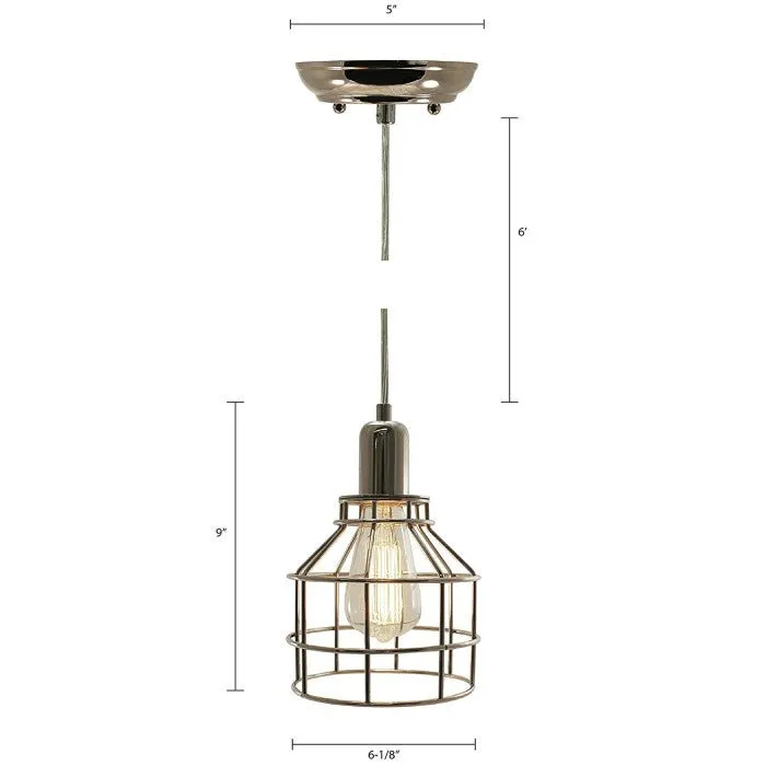 Nostalgic Industrial Polished Nickel Caged Pendant Light