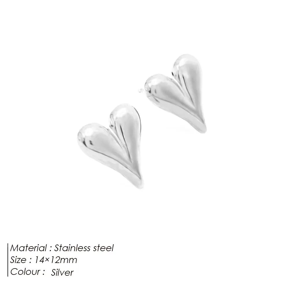 Orazio Stainless Steel Heart Stud Piercing Earrings Hip Hop Style Minimalist Korean for Women's Jewelry