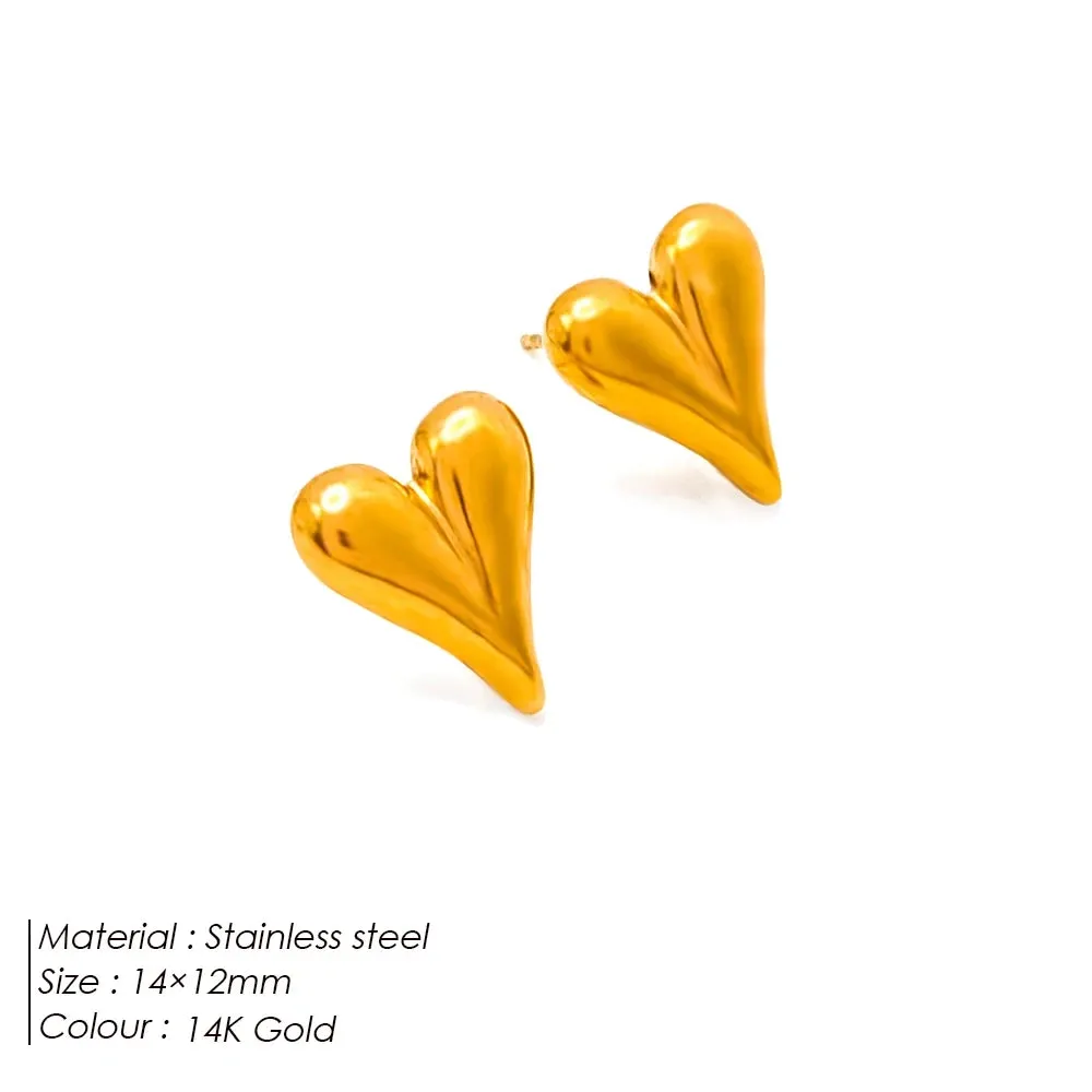 Orazio Stainless Steel Heart Stud Piercing Earrings Hip Hop Style Minimalist Korean for Women's Jewelry