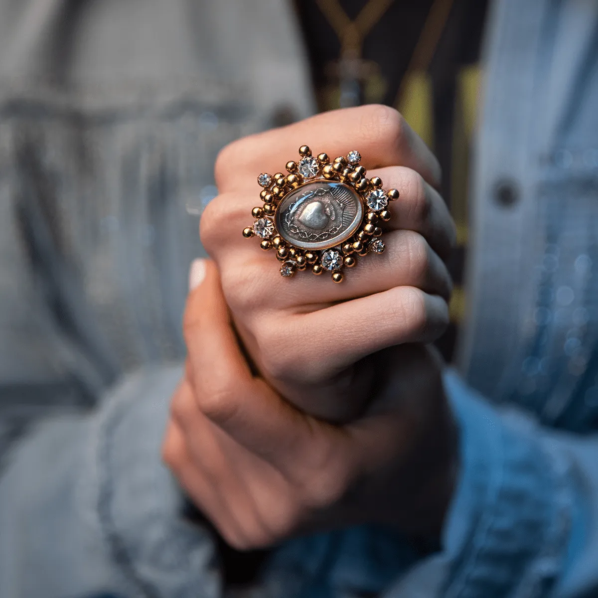 Oval Cloister Sacred Heart Ring