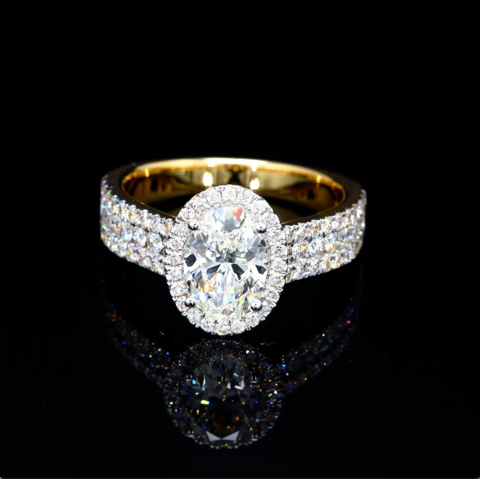 Oval-Cut Lab Diamond 3 Row Halo Ring