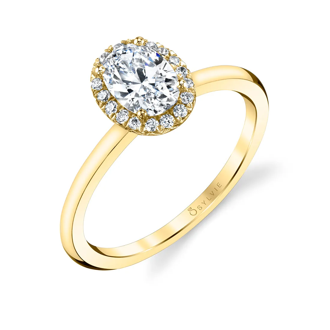 Oval Cut Solitaire Halo Engagement Ring - Elsie 18k Gold Yellow