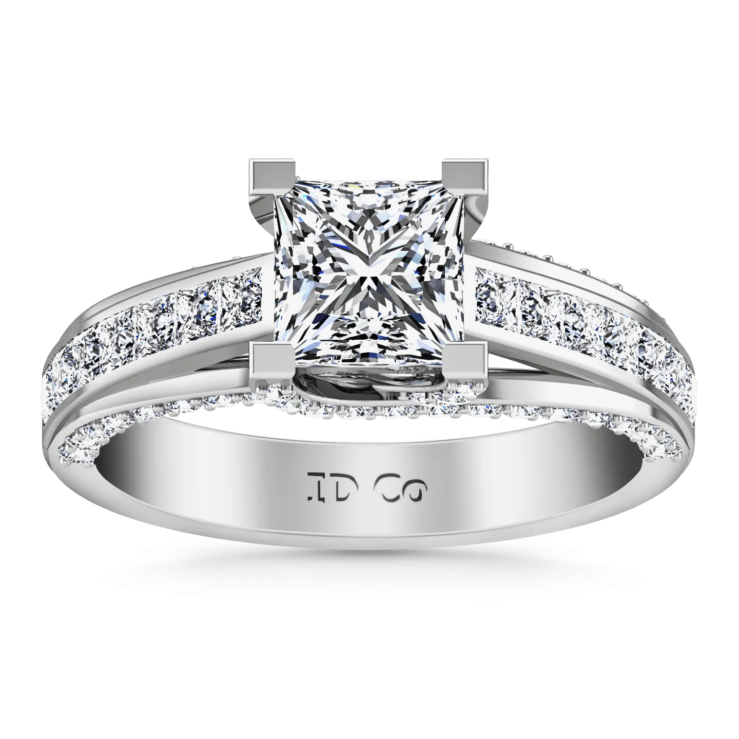 Pave Princess Cut Diamond Engagement Ring Isabella 14K White Gold