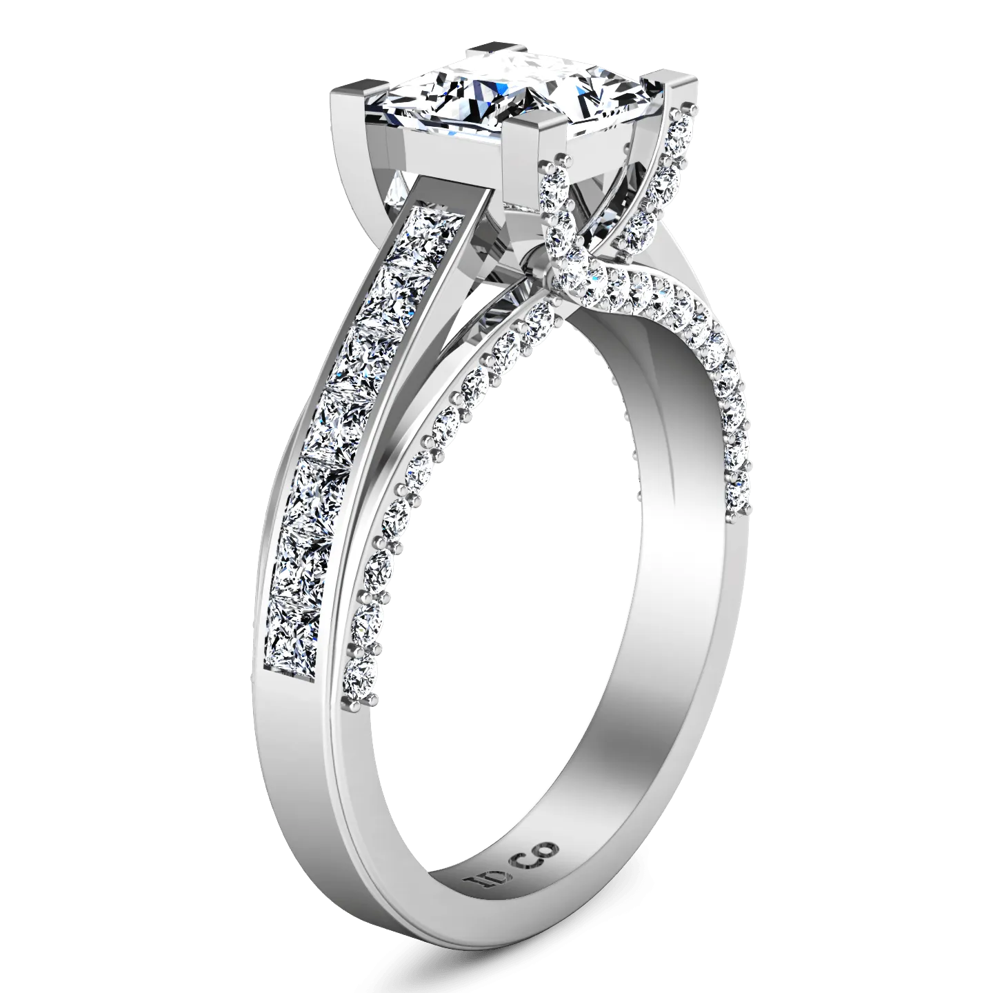 Pave Princess Cut Diamond Engagement Ring Isabella 14K White Gold