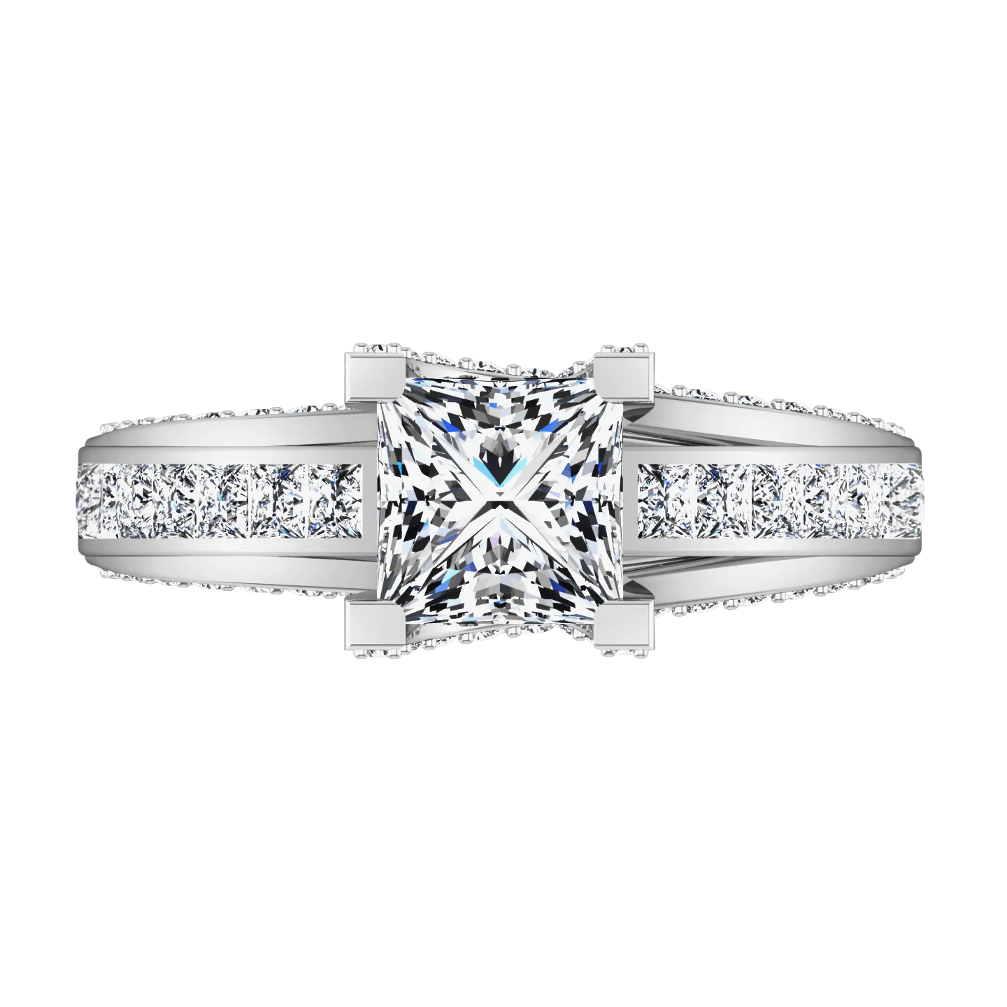 Pave Princess Cut Diamond Engagement Ring Isabella 14K White Gold