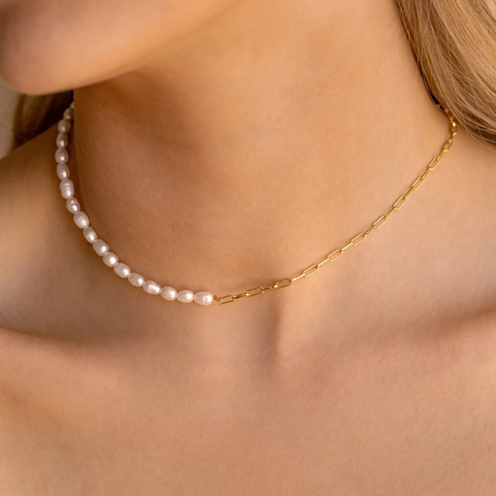 Pearl & Paperclip Chain Necklace