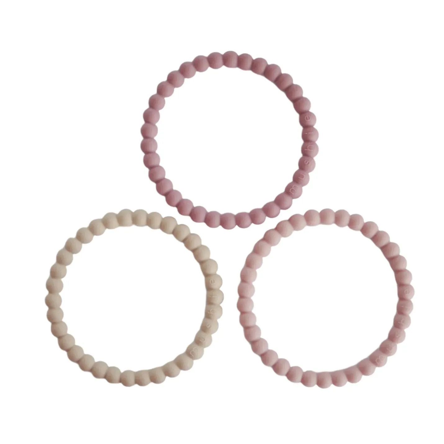 Pearl Teether Bracelet Set of 3 - Linen, Peony & Pale Pink