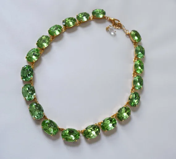 Peridot Green Riviere Necklace - Large Oval