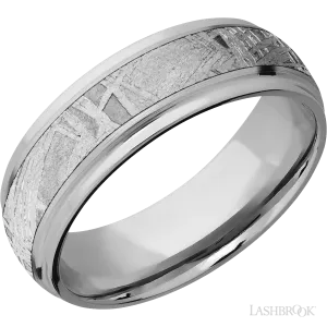 Platinum with Satin , Polish Finish and Meteorite Inlay - 7MM