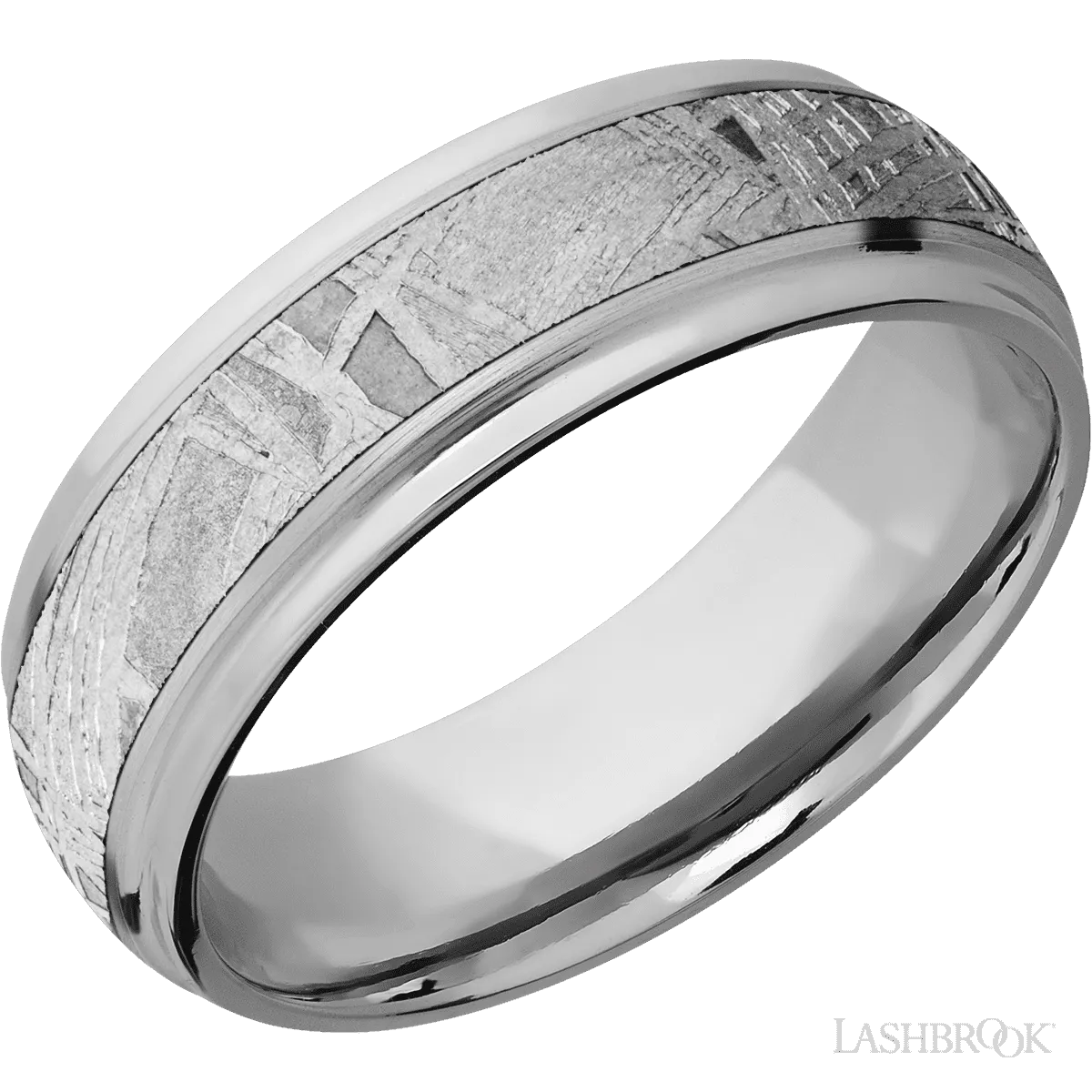 Platinum with Satin , Polish Finish and Meteorite Inlay - 7MM