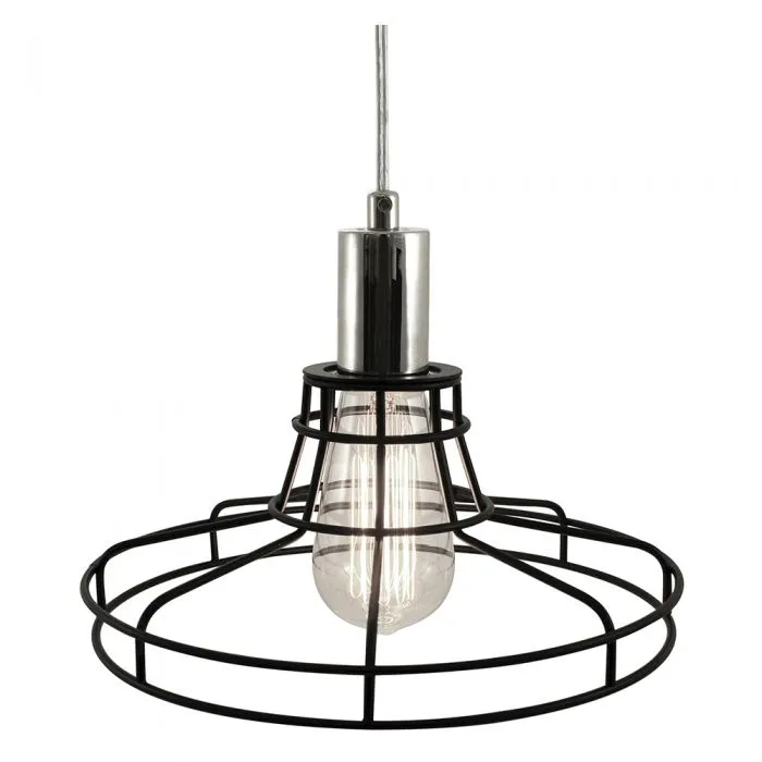 Plug-In Polished Nickel Pendant Lamp - 15 ft. Cord and on/off switch - Black Cage