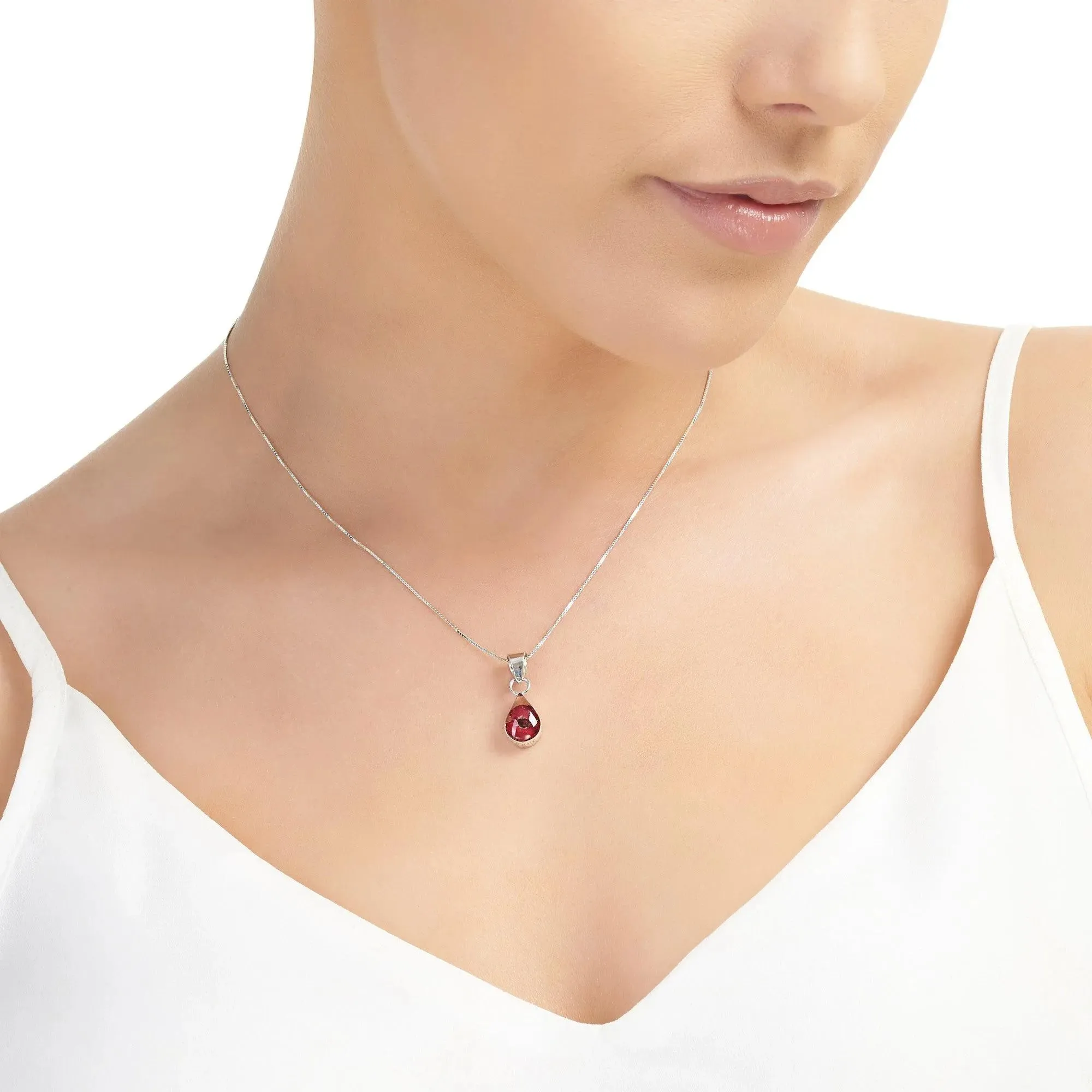 Poppy necklace by Shrieking Violet® Sterling silver teardrop pendant with a real flower