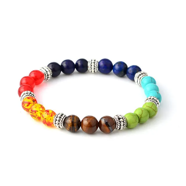 QIHE JEWELRY Multicolor 7 Chakra Healing Balance Beads Bracelet Yoga Life Energy Natural Stone Bracelet Women Men Casual Jewelry