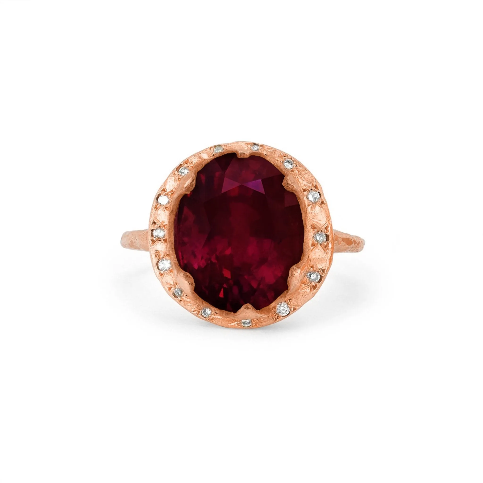 Queen Oval Ruby Ring with Sprinkled Diamonds