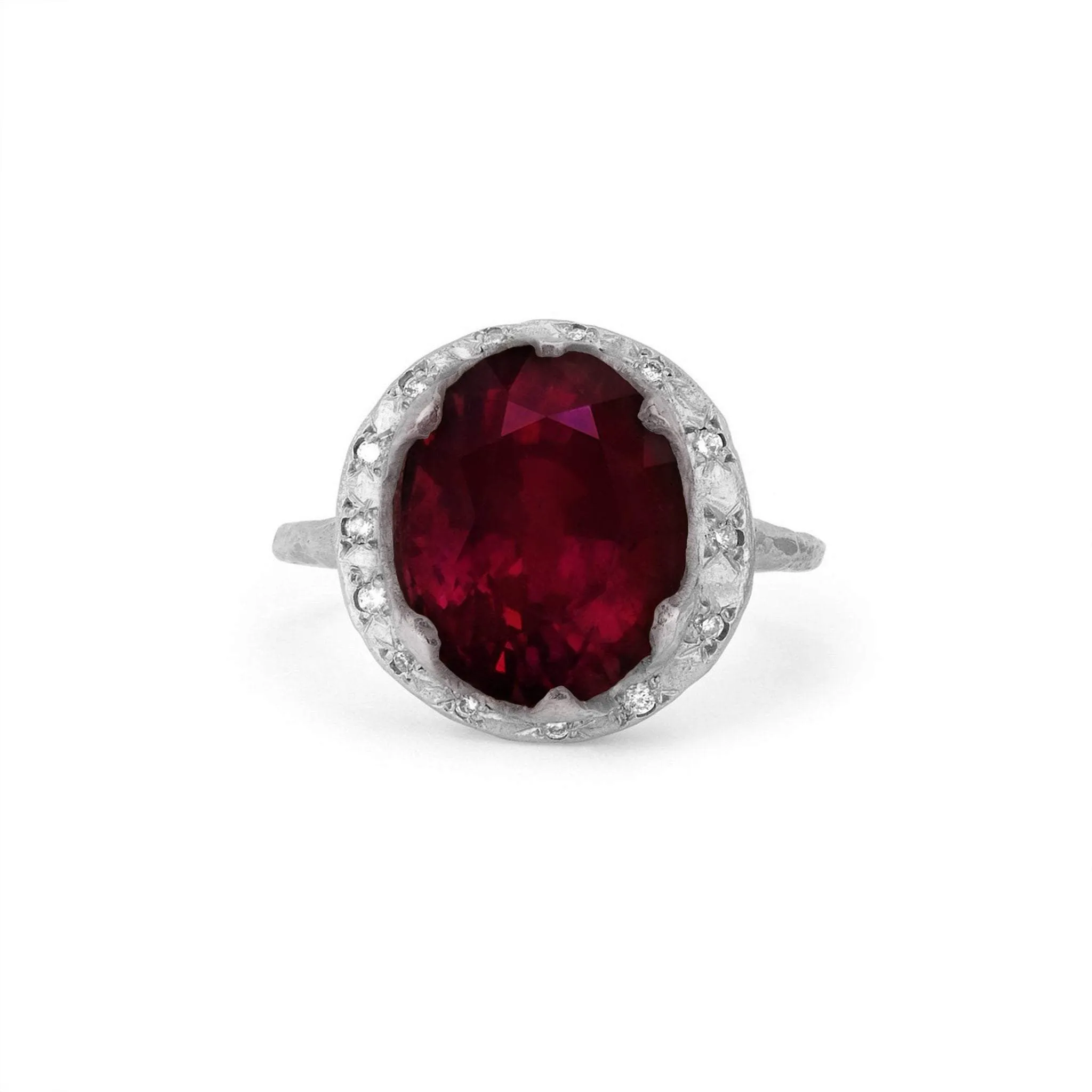 Queen Oval Ruby Ring with Sprinkled Diamonds