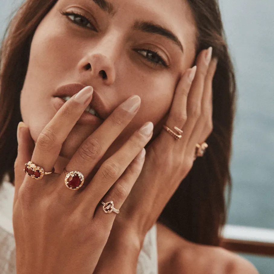 Queen Oval Ruby Ring with Sprinkled Diamonds