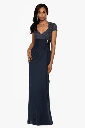 "Kim" Sheer Matte Jersey Lace Cap Sleeve Dress