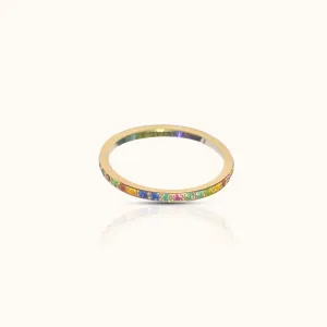 Rainbow CZ Pave Eternity Band Titanium PVD Gold Ring