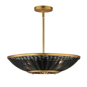 Rattan 20" 3-Light Pendant, Natural Aged Brass