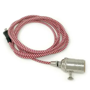 Red & White Cloth Cord Pendent with Polished Nickel Socket