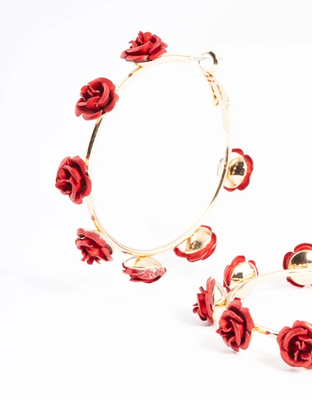 Red Multi Rose Hoop Earrings