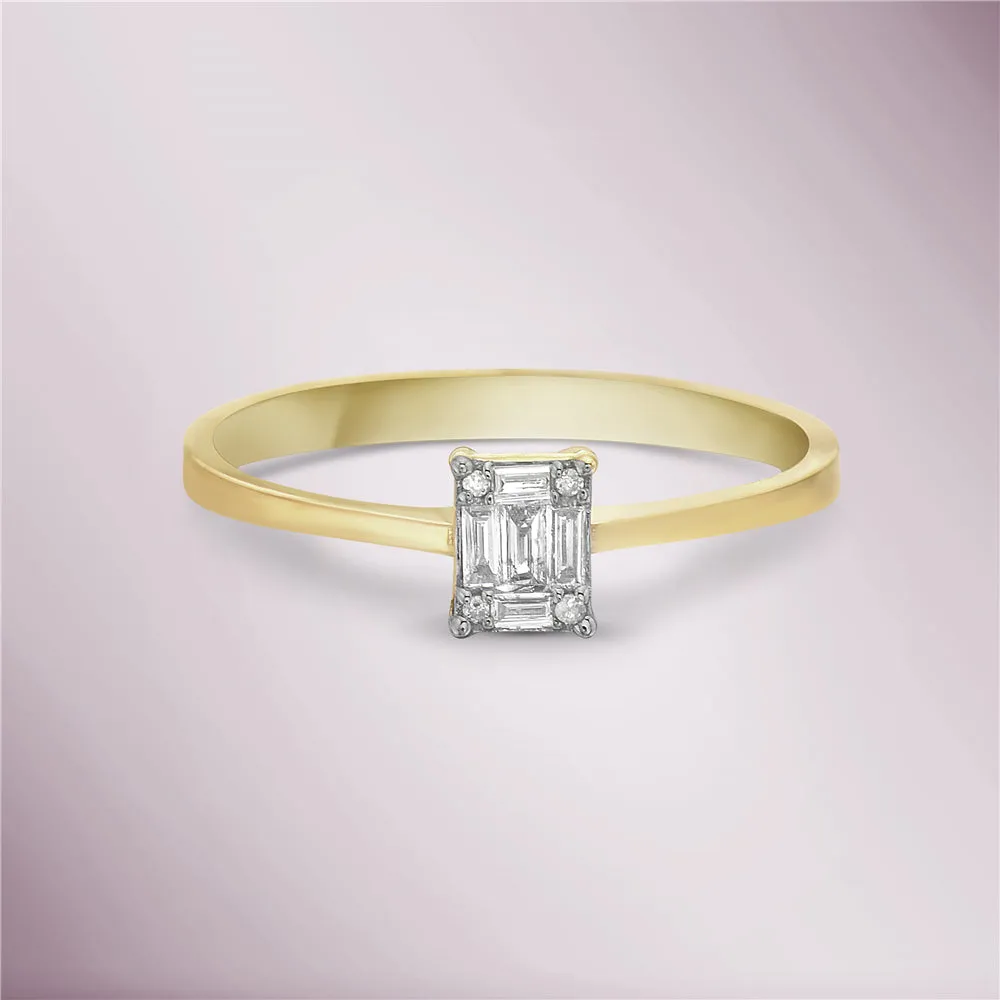 Round & Baguette Diamond Illusion Solitaire Engagement Ring (0.10 ct.) in 14K Gold