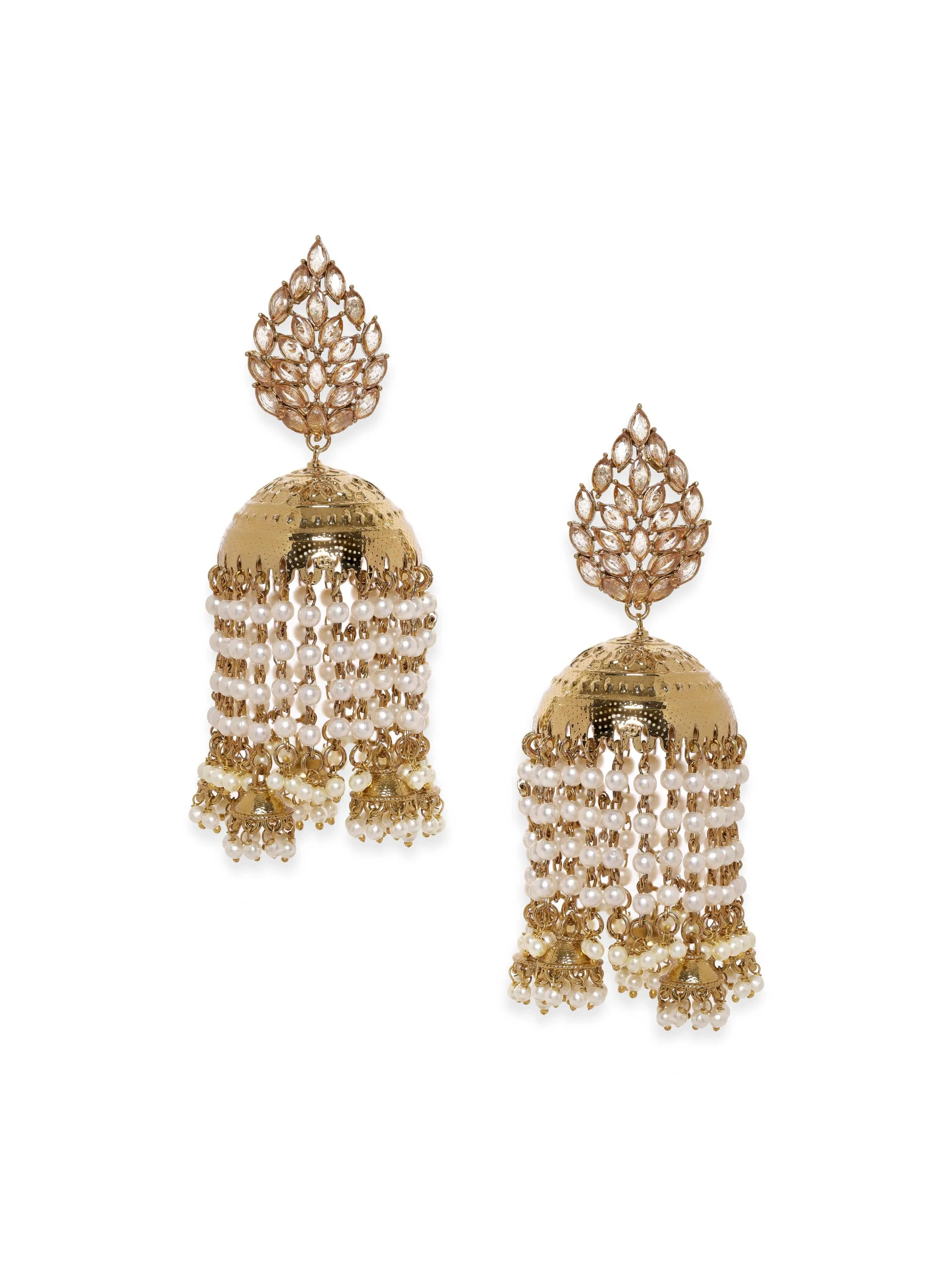 Rubans 22K Antique Gold plated Pearl Dangle Jhumka Earrings