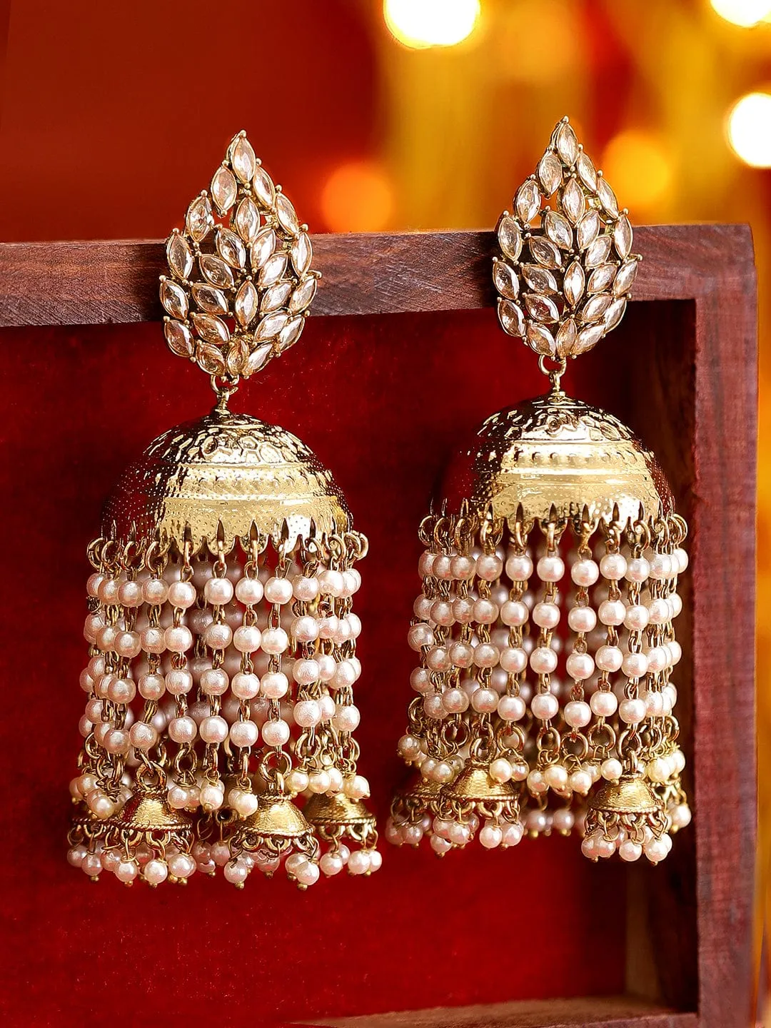 Rubans 22K Antique Gold plated Pearl Dangle Jhumka Earrings