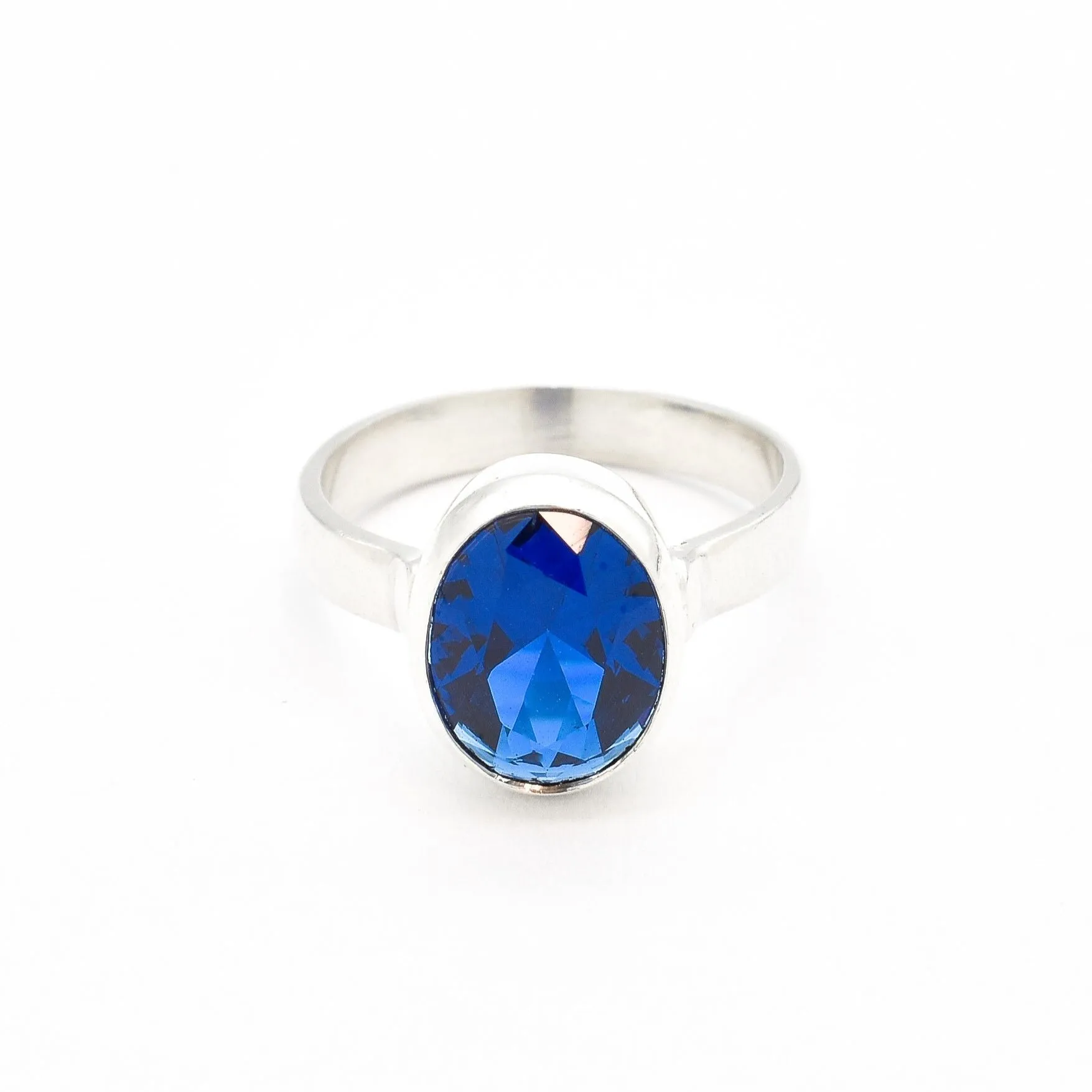 Sapphire Oval Ring - Blue Bezel Ring - September Birthstone Ring