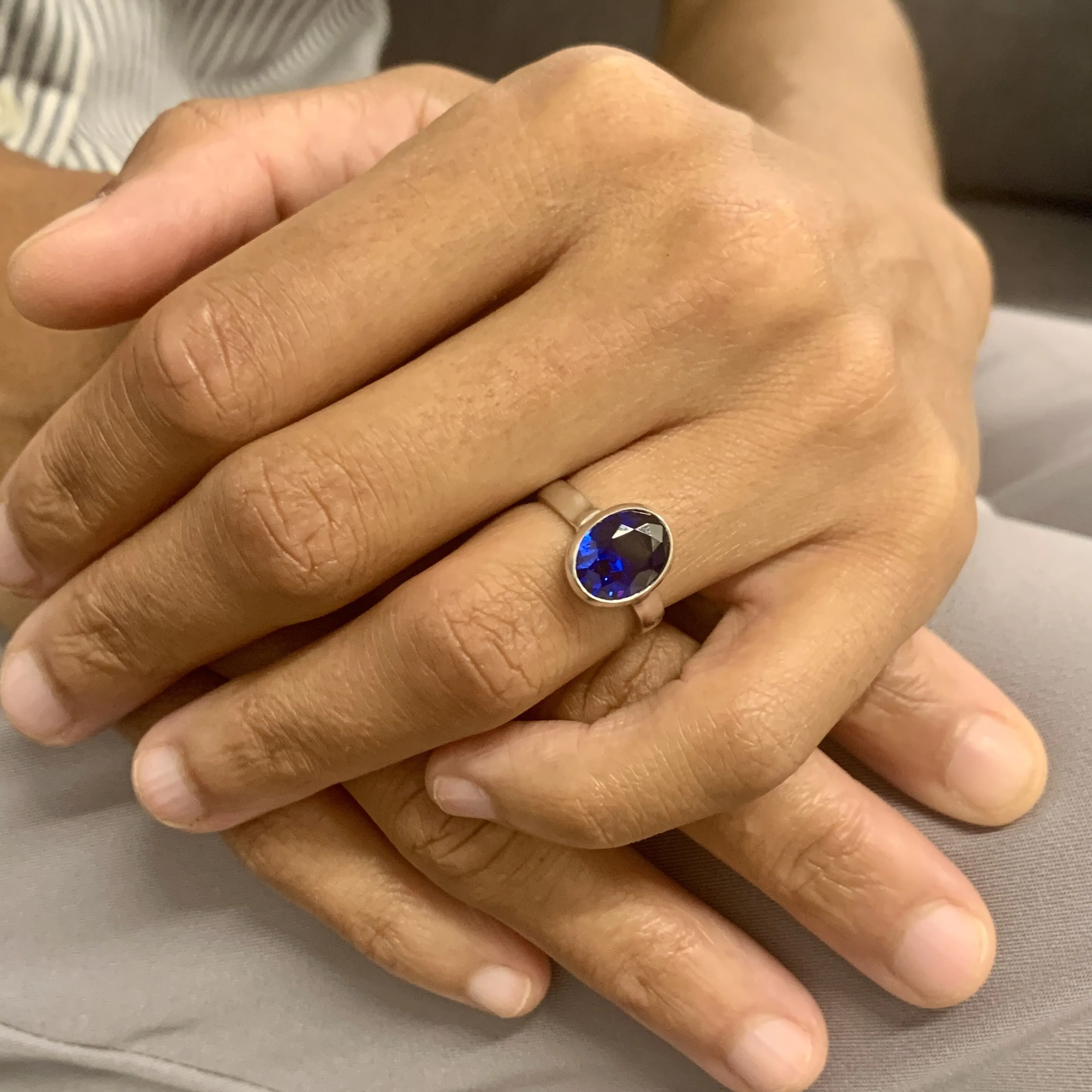 Sapphire Oval Ring - Blue Bezel Ring - September Birthstone Ring