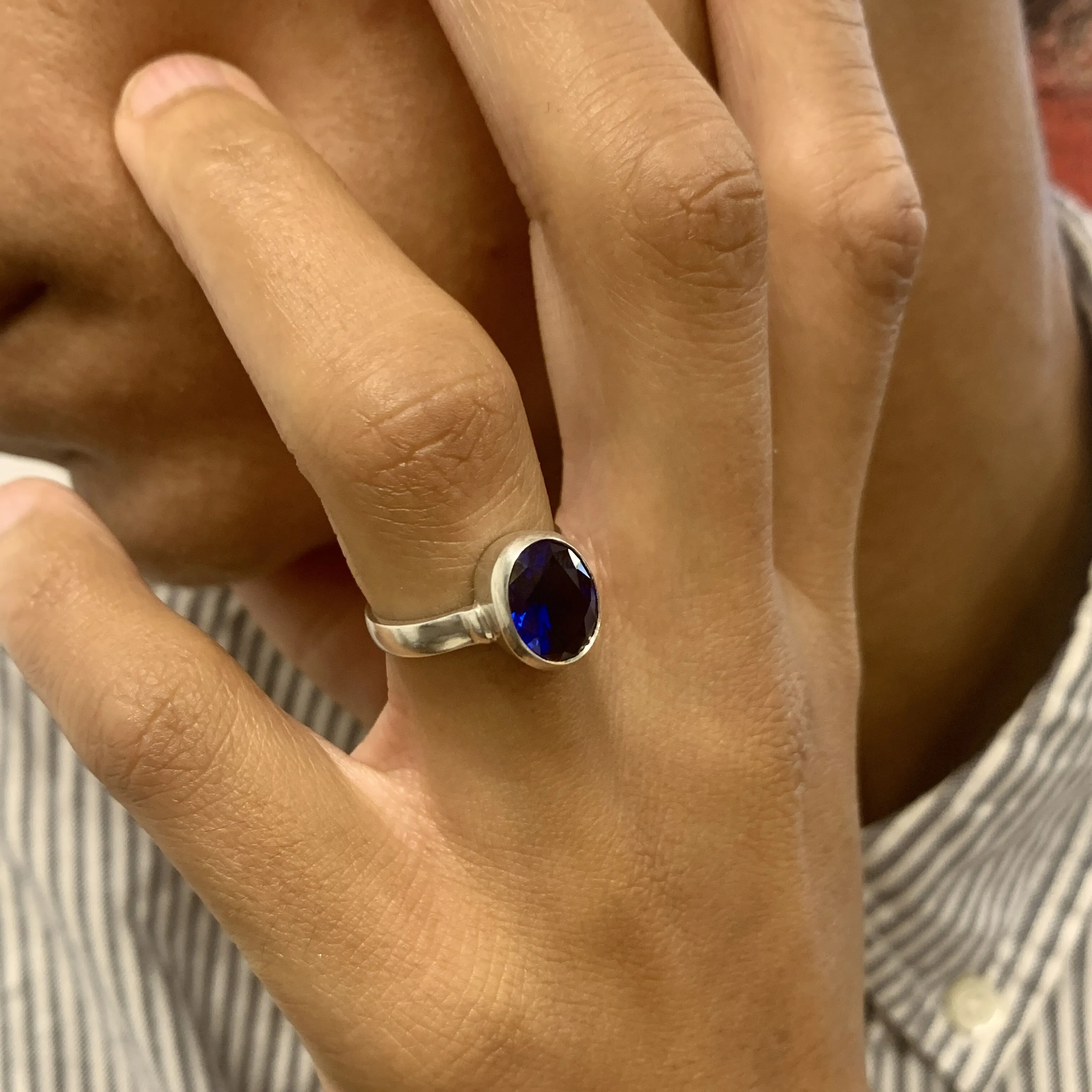 Sapphire Oval Ring - Blue Bezel Ring - September Birthstone Ring