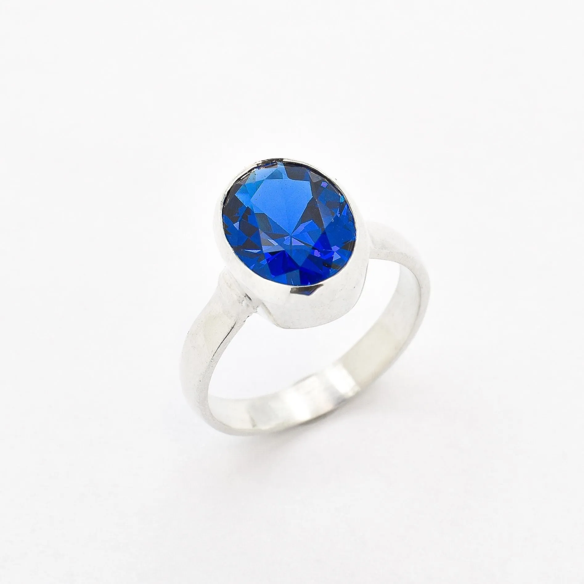 Sapphire Oval Ring - Blue Bezel Ring - September Birthstone Ring