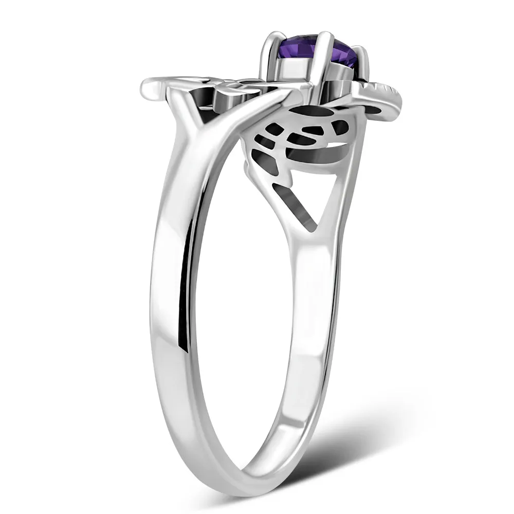 Scottish Thistle Amethyst Stone Silver Ring