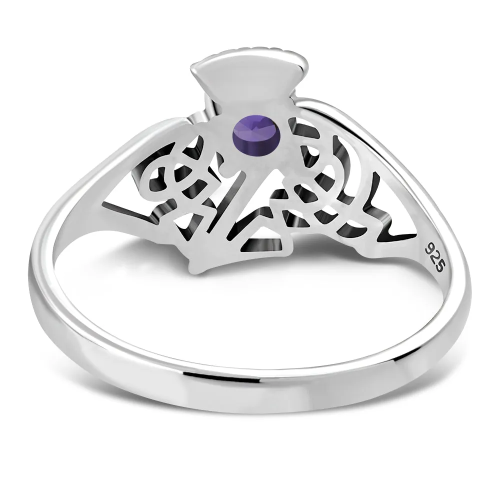 Scottish Thistle Amethyst Stone Silver Ring