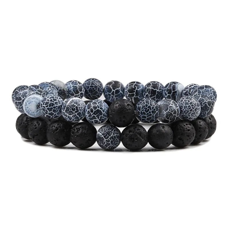 Set Bracelet Couples Distance Black White Natural Lava Stone Tiger Eye Beaded Yoga Bracelets for Men Women Elastic Rope Jewelry