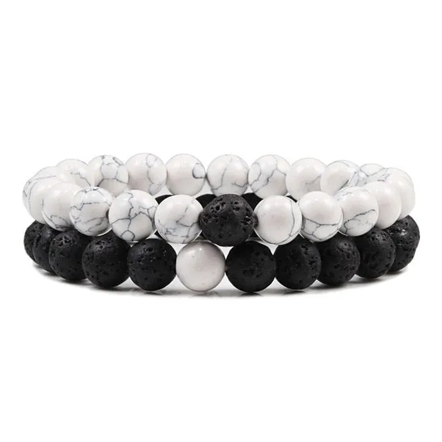 Set Unisex Yoga Bracelets (Black, White, Natural Lava Stone, Tiger Eye)