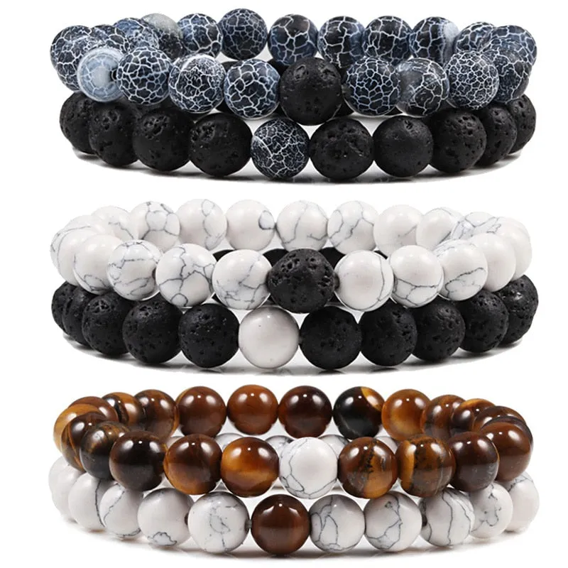 Set Unisex Yoga Bracelets (Black, White, Natural Lava Stone, Tiger Eye)