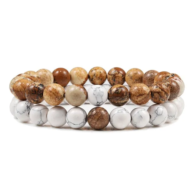 Set Unisex Yoga Bracelets (Black, White, Natural Lava Stone, Tiger Eye)